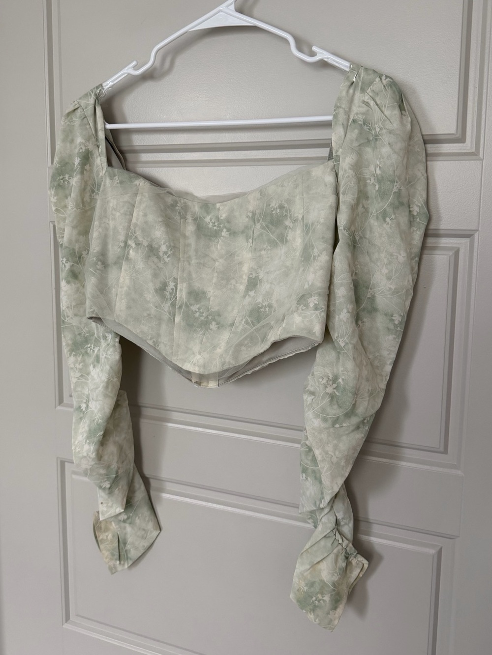 Windsor Sage Green Floral Mesh Long Sleeve Corset Crop Top Basque Hem M